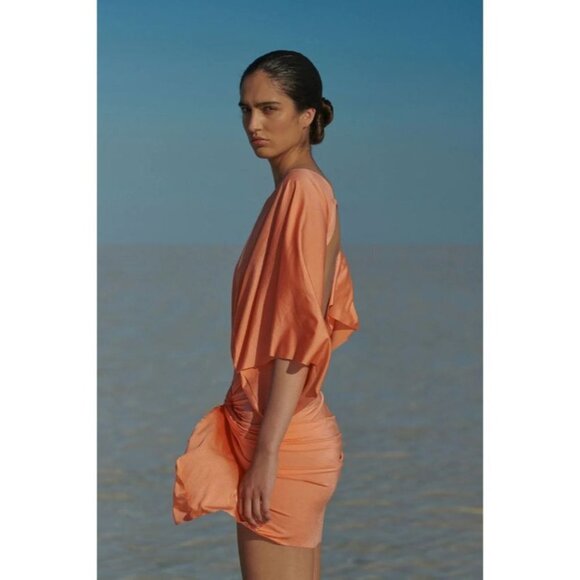 NWT Baobab Mia Twist Front Ruched Mini Sheath Dress Coral Size S - Picture 6 of 6